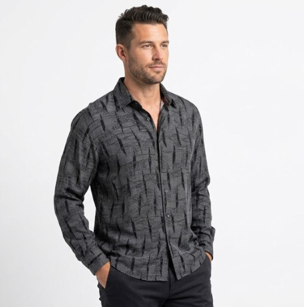 Creme De Silk Men’s M Vintage Silk Rayon Button Down Abstract Geometric Shirt